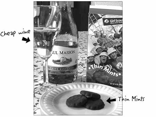 (Photo - of a glass of wine and thin mints)